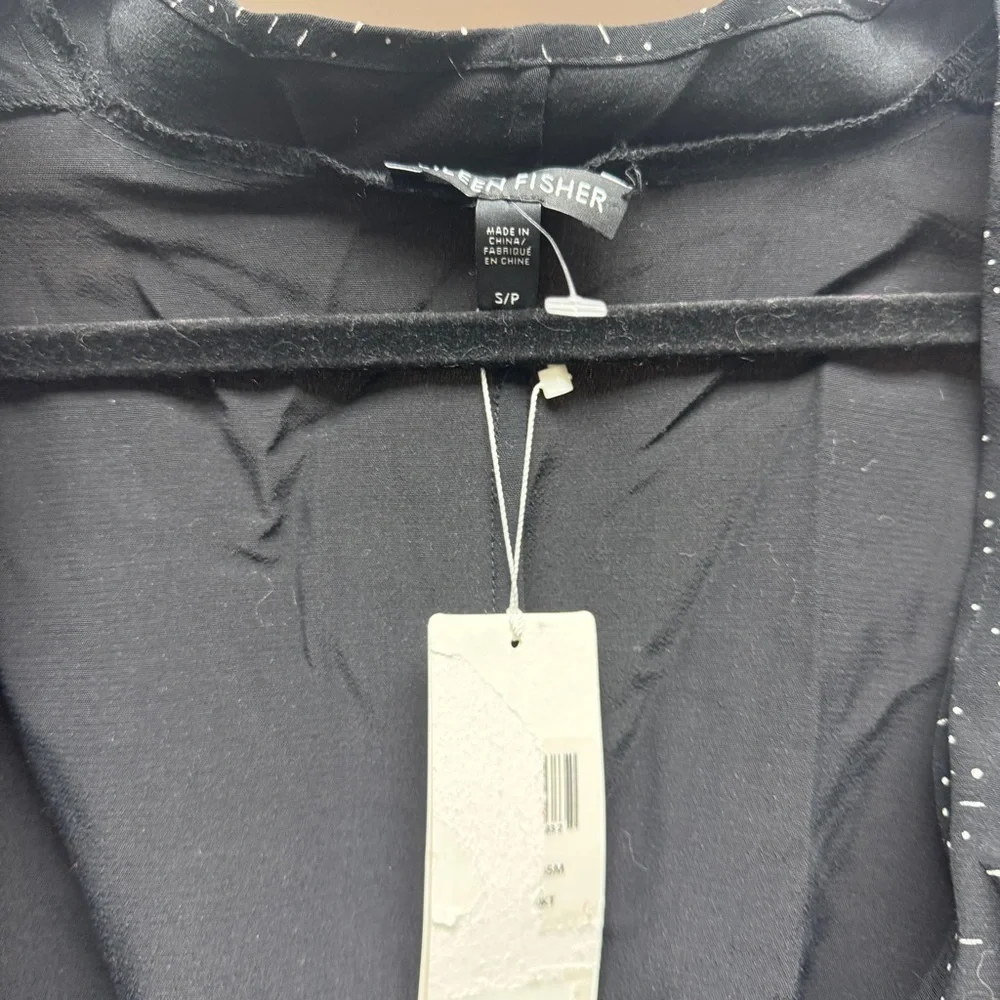 Eileen Fisher Black and White Speck Morse Code Duster Wrap Kimono Cardigan